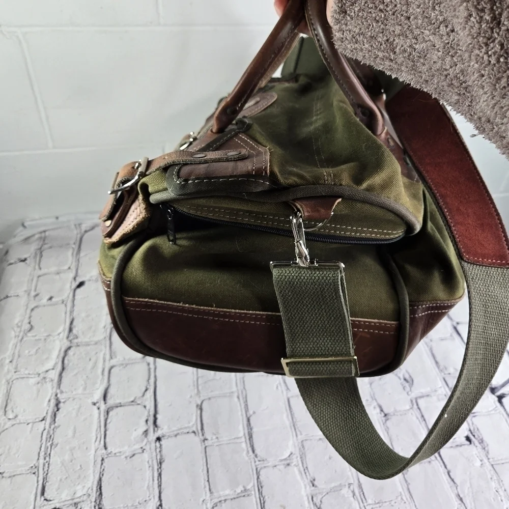 Vtg Orvis Battenkill Gokey khaki heavy canvas leather travel duffle bag